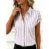 Nuova Blusa a Maniche Cadenti a Strisce con Bottoni da Donna per l'Estate