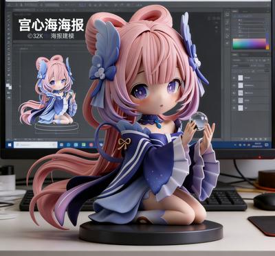 Genshin Impact Peripheral Vehicle Decoration Q Version - Shangonomiya Kokomi Anime Sitting Beauty Girl Animation Scale Ratio Model Manual