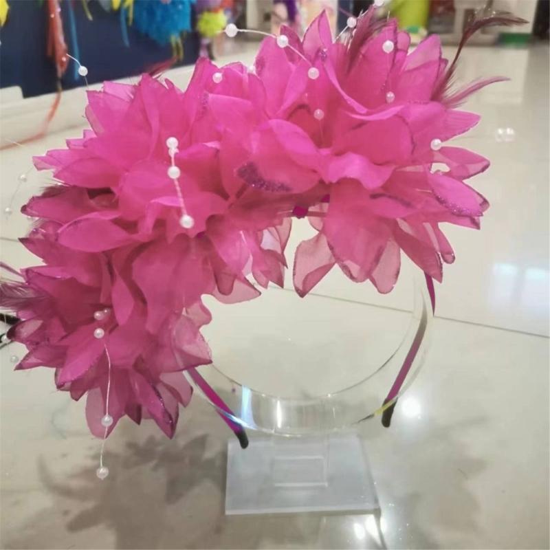 Fabric Flower Headband Feather Flower Hairband Women Evening Party Headpieces