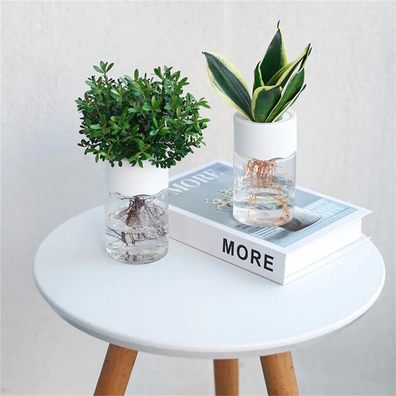 Home Indoor Desktop Mini Hydroponic Flower Pot Transparent Imitation Glass Soilless Cultivation Creative Green Plant Planting De
