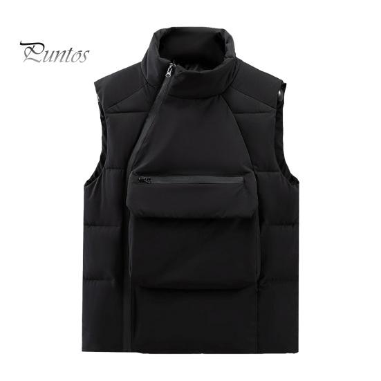 

Мужской пуховик с воротником-стойкой, без рукавов, косая застежка-молния, жилет, пальто с передними карманами, однотонное хлопковое пальто M чёрный