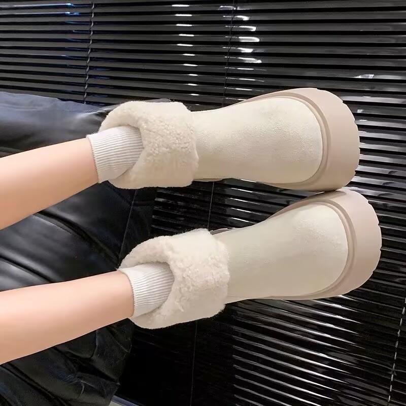 White heightened velvet thickened thick-soled snow boots, new winter warm and non-slip cotton shoes