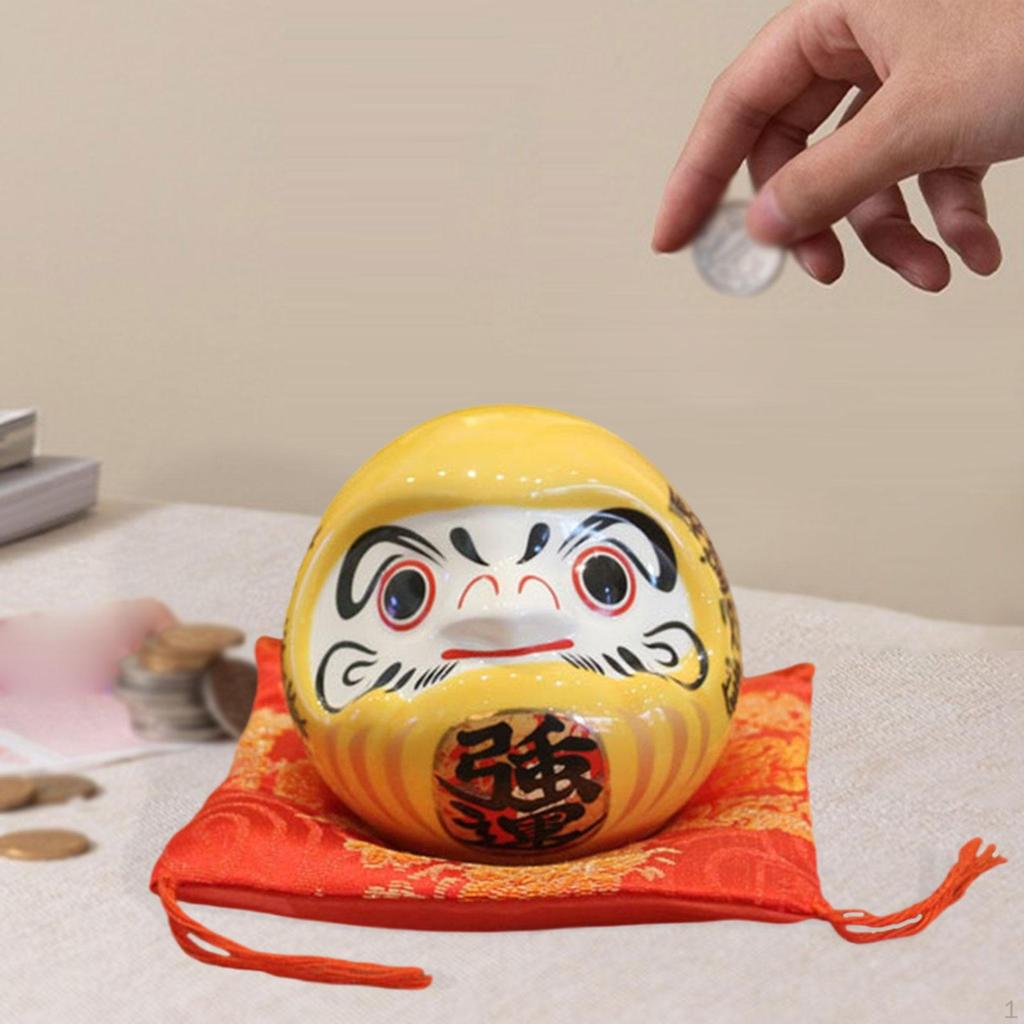 Ceramic Daruma Piggy Bank Desktop Decor Doll Japanese Figurine Saving Pot for Cafe