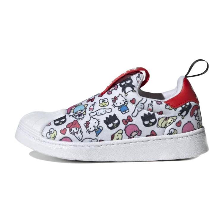 Hellokitty x Adidas Originals SUPERSTAR 360 Abrasion Resistant Breathable Low top Skateboard Shoes White Red Kids' HQ4094