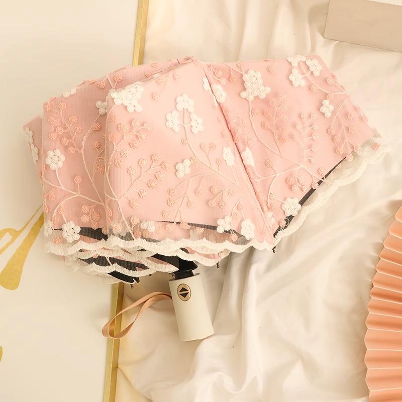 

Двухслойный мини-пятикратный зонт с вышивкой цветами, черный клей, защита от солнца, защита от ультрафиолета, дождь, солнечный зонт от солнца двойного назначения