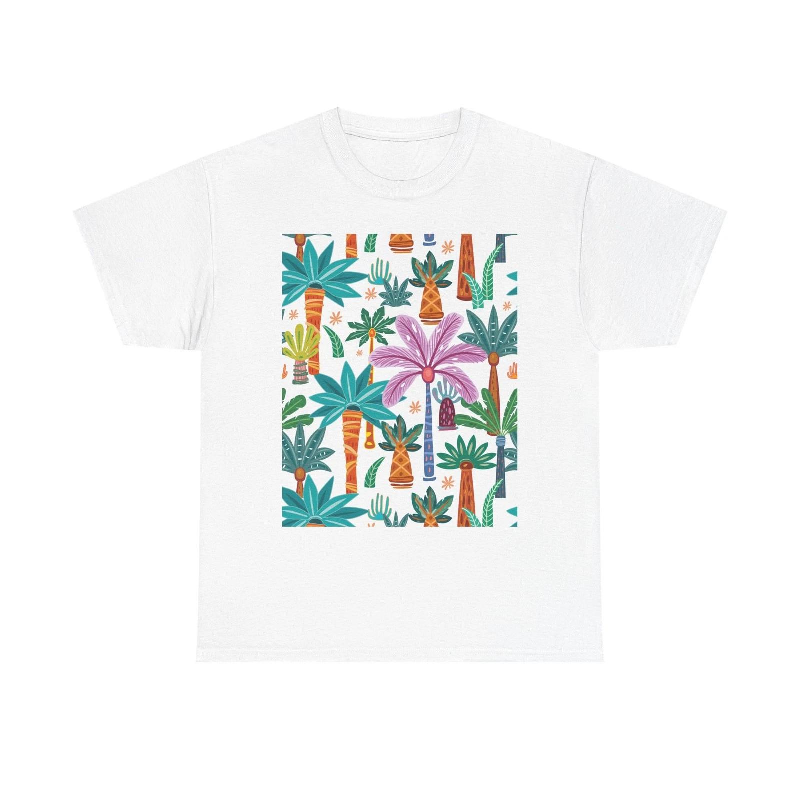 Tropical Palm Pattern T-Shirt | Colorful Botanical Illustration 3XL