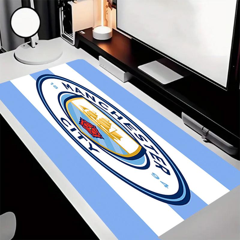 Manchester City Fußballclub Thema Premium Rutschfestes Mauspadd mit Genähten Kanten, Strapazierfähiges Gummi-Material, für Schreibtisch & Gaming Tolle Geschenke