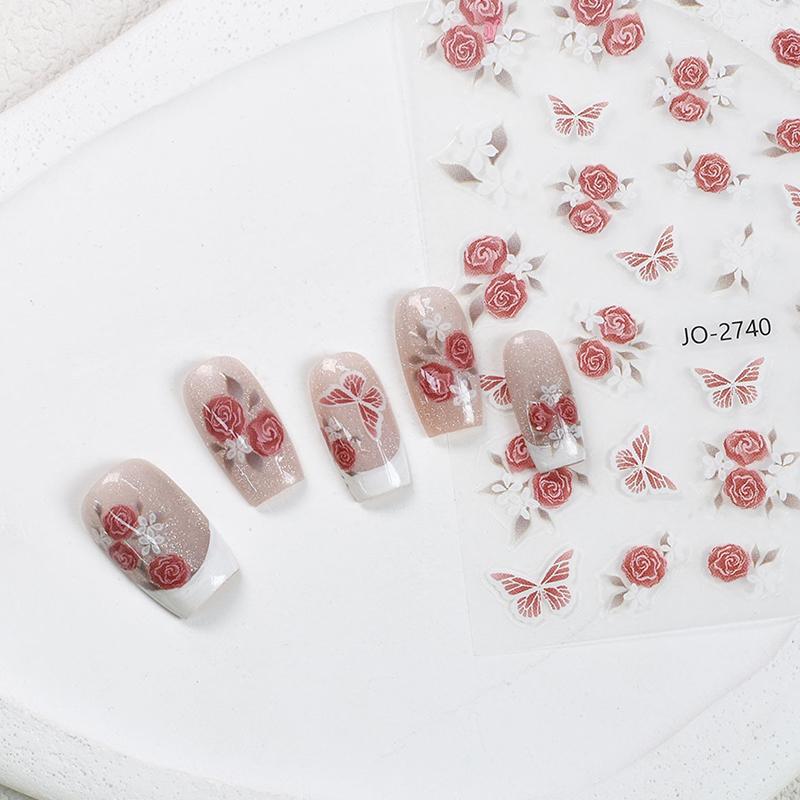 1 Blatt Rose Blume Schmetterling Nagelsticker Selbstklebend Geprägte Nail Art Aufkleber Für Mädchen Sommer Dekoration Sticker