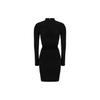 Einfarbiges High-Neck-Kleid mit Cut-Out, mittellang, figurbetont, langärmelig, für Damen, Schwarz MH3820933D-001
