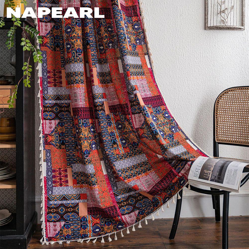 1PC NAPEARL Bohemian Style Patchwork Printed Country Style Semi Blackout Curtain for Small Windows Kitchen Bedroom Living RoomBalcony Home Decor