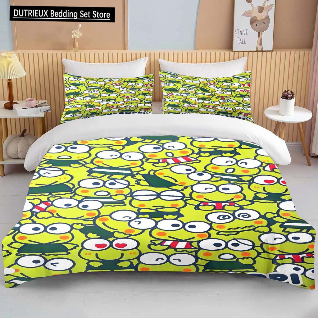 10 Sizes Sanrio Keroppi Printed Bedding Set Cartoon Anime Duvet Cover Comforter Pillowcase Boys Girls Children Adults King Gift