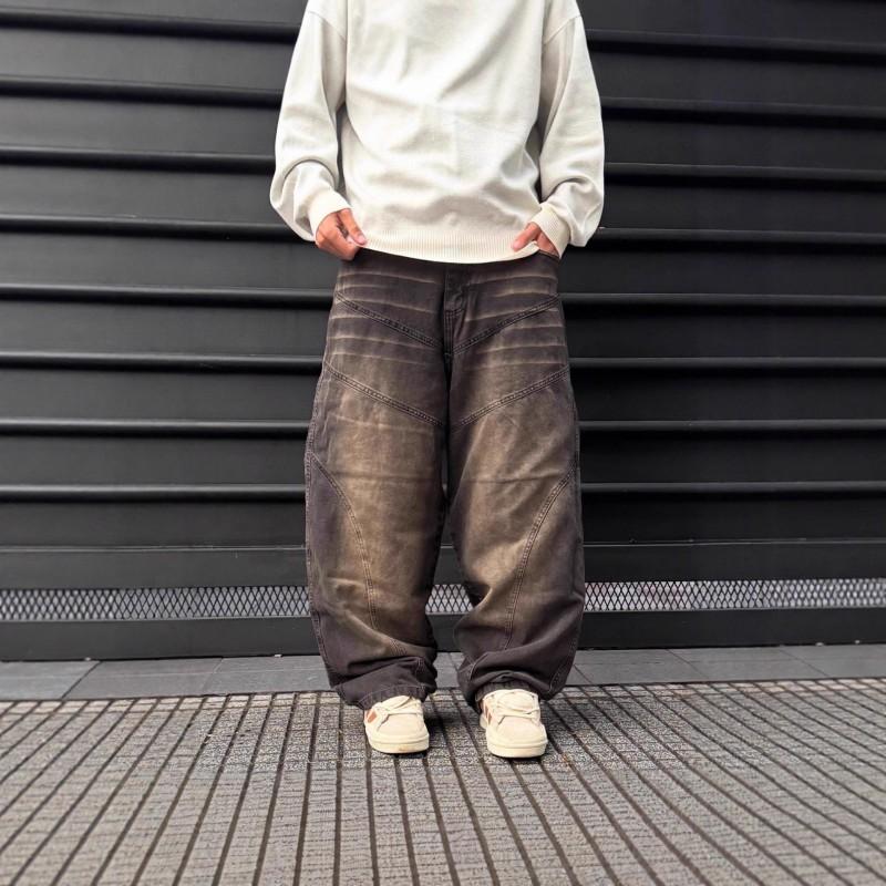 Mens Loose Wide Leg Denim Pants Retro Washed Streetwear High Waist Baggy Jeans Teens