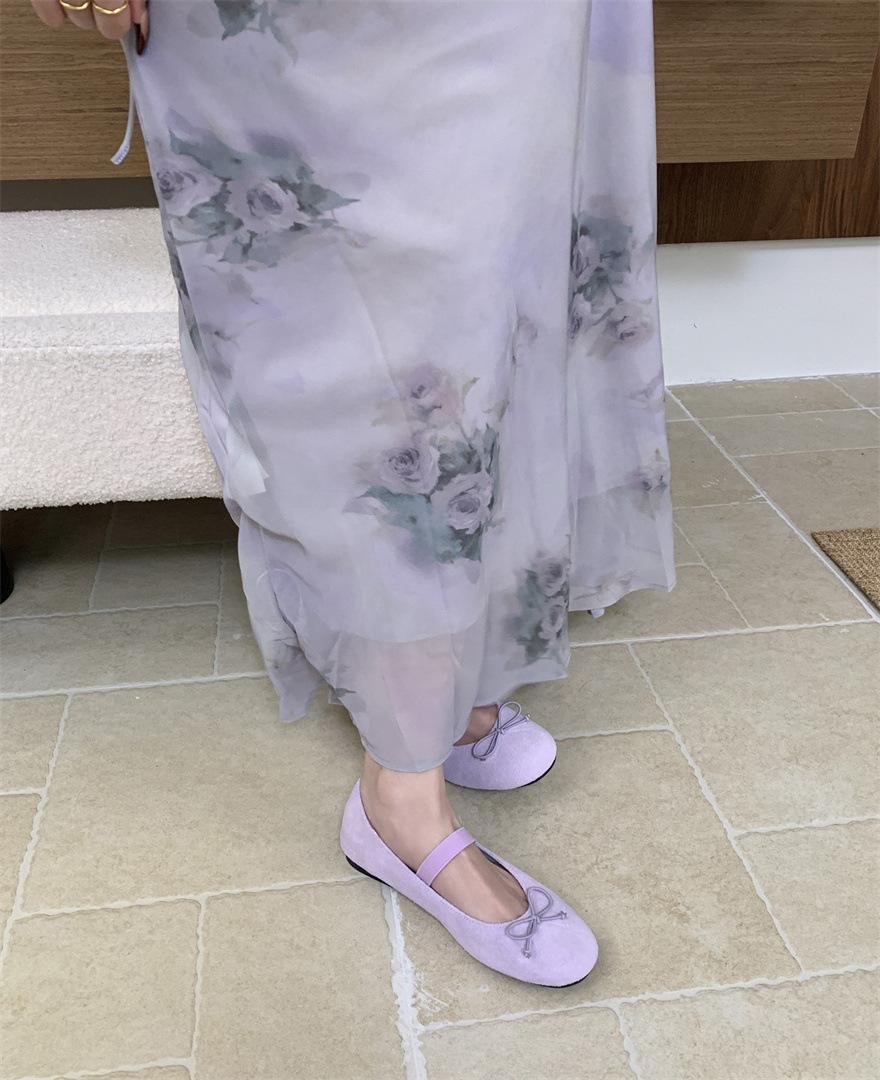 

Маленькие красные туфли на плоской подошве женские туфли весна и осень 2025 новая весна французские балетки туфли Мэри Джейн женские 39 светло-фиолетовый