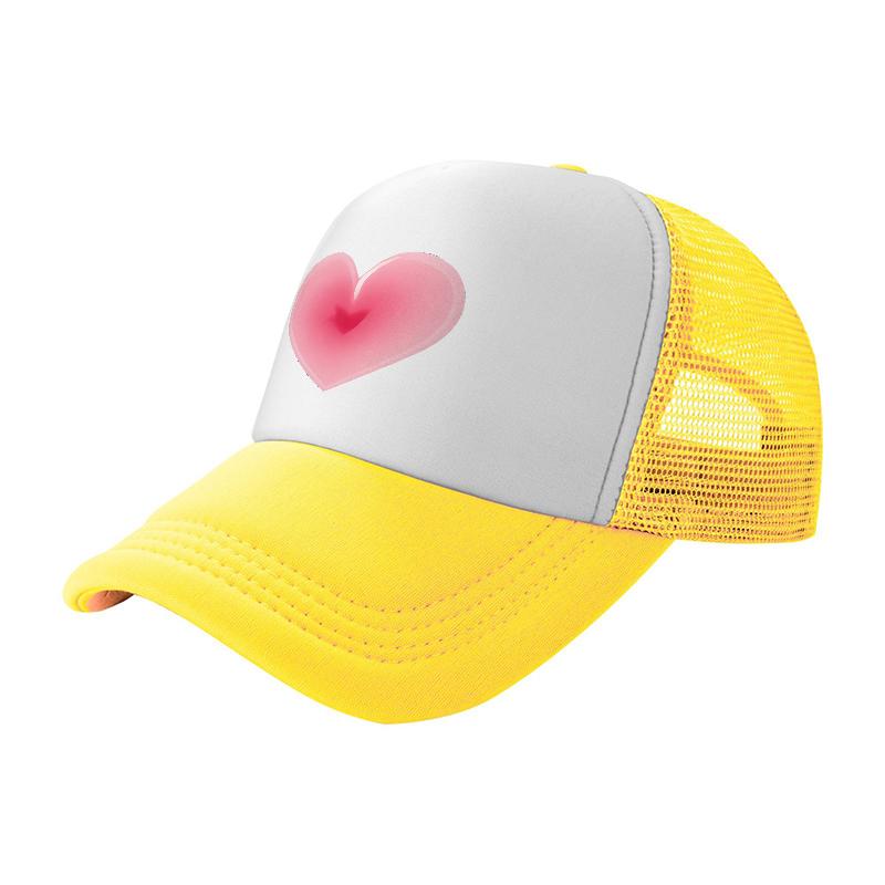 Pink Heart Logo Mesh Trucker Hat Breathable Baseball Cap Fashion StateUnisext Unisex Streetwear Accessory