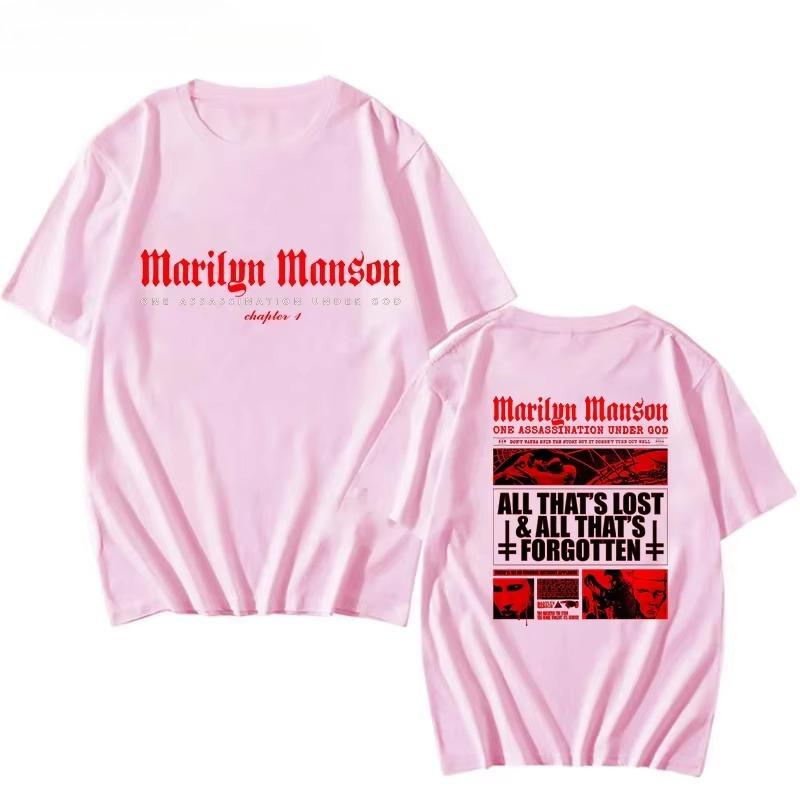 2026 Marilyn Manson Mens and Womens Harajuku Oneck Summer Casual Pure Cotton FashionAesthetics Short Sleeve Streetwear