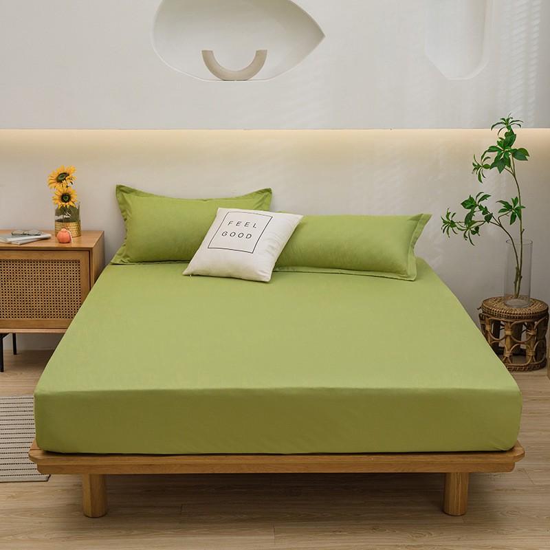 Washed Cotton Fitted Sheet Mattress Protector Non-Slip Bed Cover Pillowcase Set Modern Minimalist