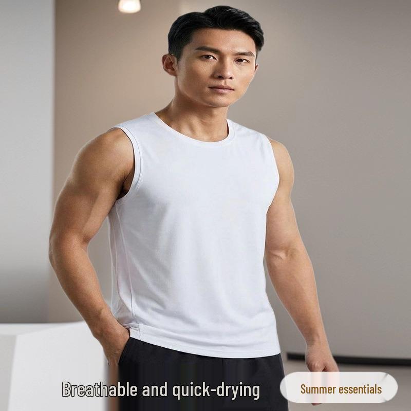 Men's Quick-Dry Elastic Training Vest - Ice Silk, Sleeveless, Loose Fit, Round Neck Top