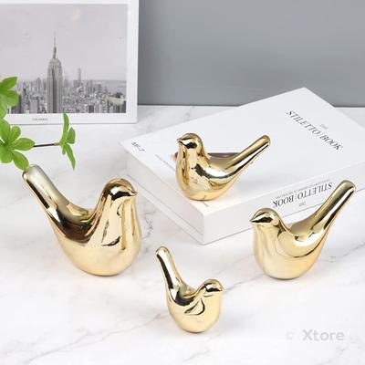 Figura de cerámica de pájaros bendecidos dorados para decoración del hogar | Sala de estar, dormitorio, escritorio de oficina y armarios - (Paquete de 4, dorado)