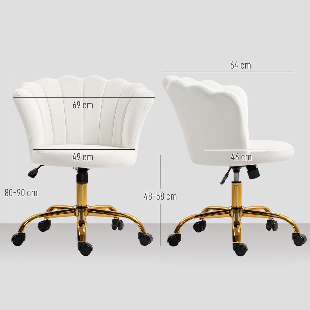 Velvet Office Chair Petal Backrest Vanity Chair Adjustable Height 69 X 64 X 80 90 Cm White