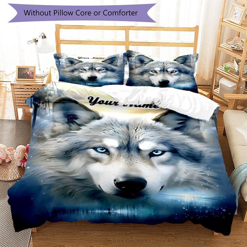 3PC Custom Name Wolf Spirit Reflection Bedding Set Duvet Cover Closure Includes 1 Duvet Cover & 2 Pillowcases for Bedroom