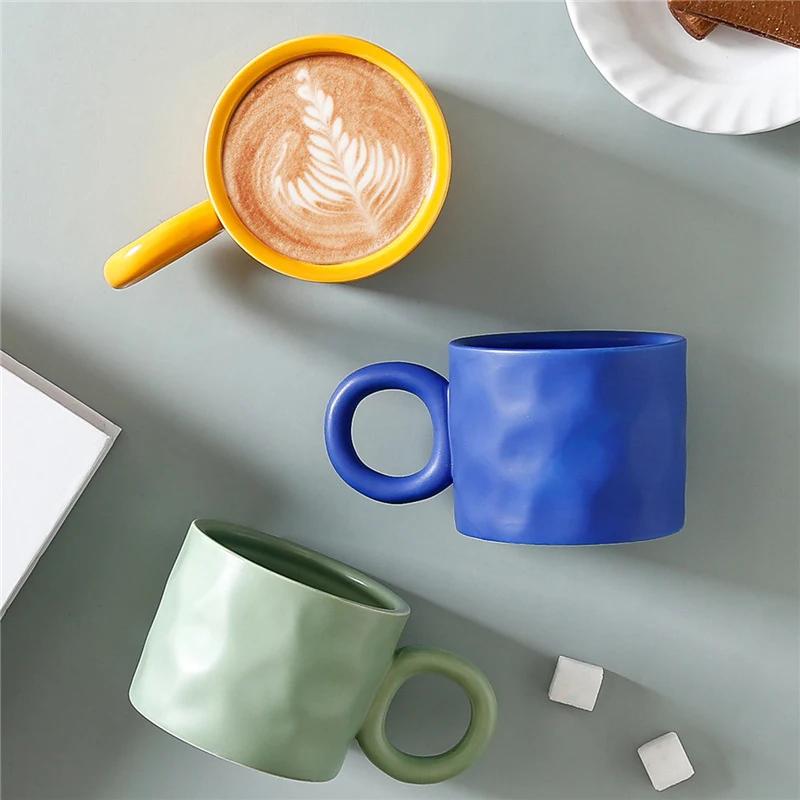 400ML Nordic Ceramic Coffee Mug Creative Handmade Multiple Colors Cup Ring Handle Ceramic Mugs For Coffee Porcelain Mug Beer Cup