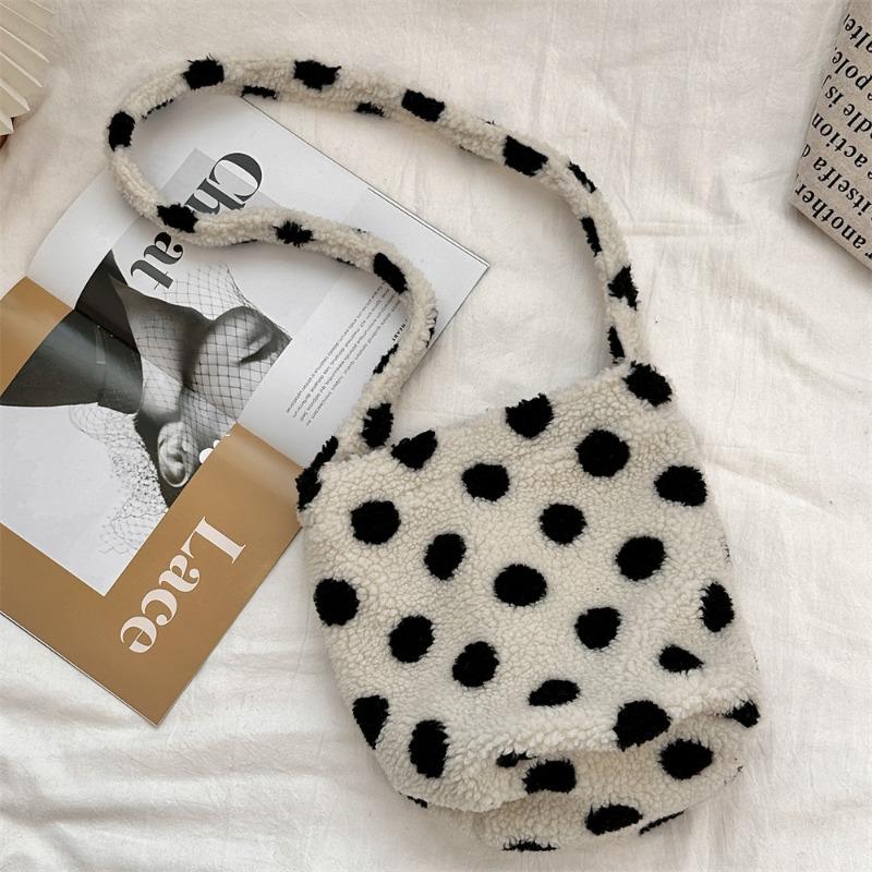 41 Color Polka Dot Plush Bag Lamb Wool Bucket Bag Large Capacity Shopping Bag One Shoulder Crossbody Underarm Bag
