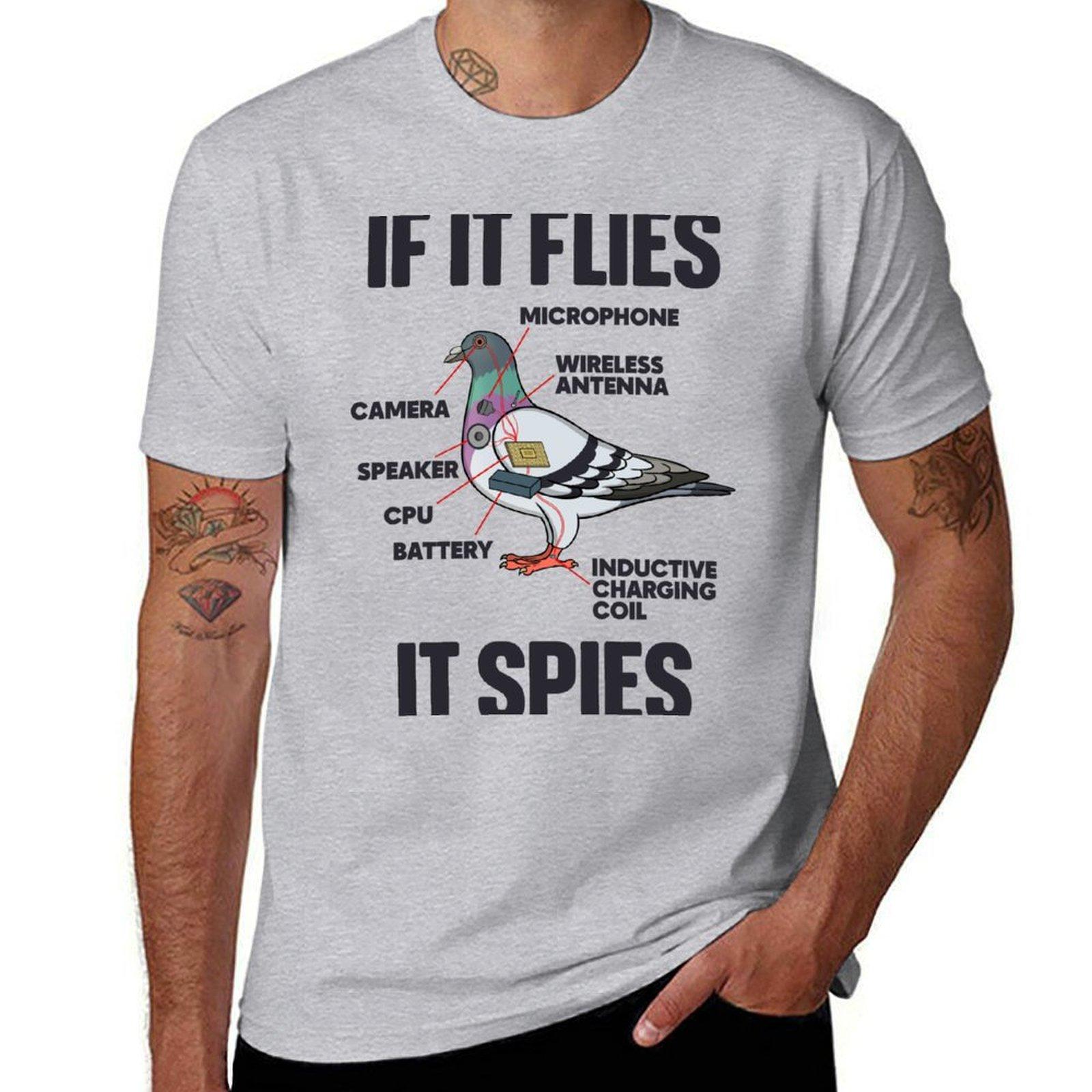 

If It Flies It Spies Tshirt korean fashion customizeds Mens cotton tshirt S