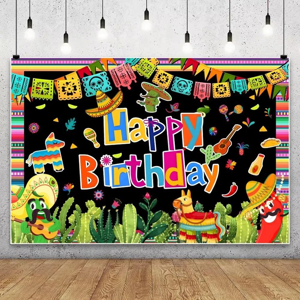 Mexican Fiesta Themed Happy Birthday Backdrop Mexico Cinco De Mayo Party Decorations Carnival Supplies Photo Booth Background1