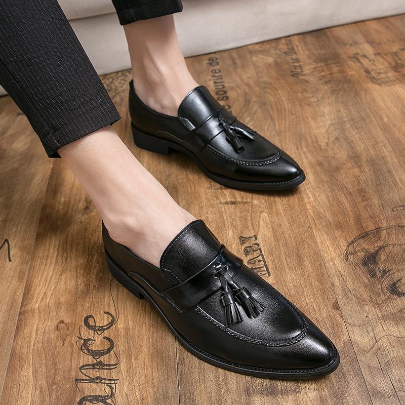 Men's British Style Tassel Loafers - Casual Leather Slip-On, Large Size, Pointed Toe