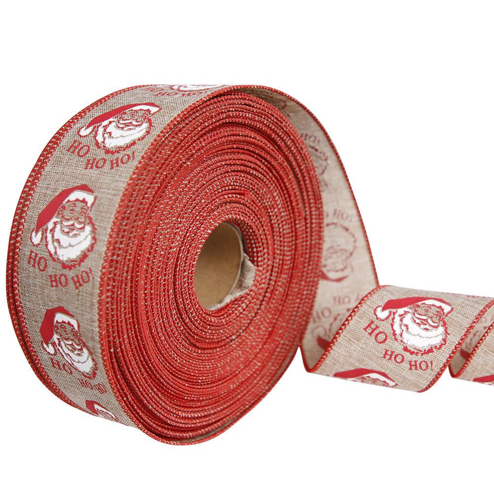 Charming Season Holiday Ribbon With Santa Faces Ideal For Christmas Present Decoration