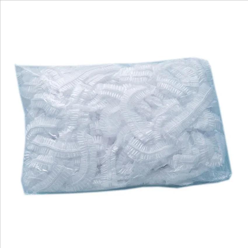 100 Pieces of Disposable Plastic Dustproof and Waterproof Thickened Hotel Family Shower Bath Transparent Hair Elastic Cap Hat