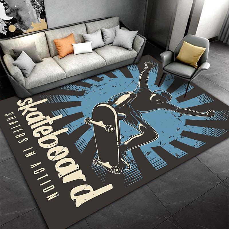 Skateboard Themed Carpet for Living Room - Skaters In Action Decor Suitable for Use As an Anti-slip for Living Room Bedroom Sofas