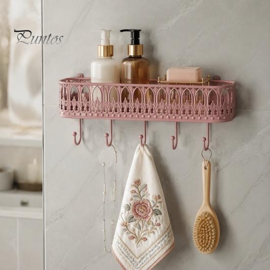 Organizzatore da Parete Robusto, Mensole Galleggianti Montate, Scaffale in Metallo con 5 Ganci, Portachiavi, Supporto Rustico per Piante, Organizer per Posta, Scaffale per Ingresso