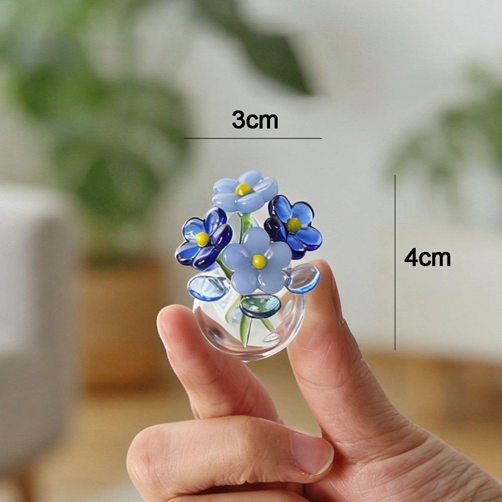 Mini Glass Flower Decor Colored Glaze Simulation Floral Handcrafted Floral Sculpture Hand-blown Glass Flower
