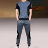 2Pcs/Set O-Neck Short Sleeve Casual Outfit Elastic Waistband Drawstring Pockets Men Patchwork Color T-shirt Jogging Pants Set Streetwear