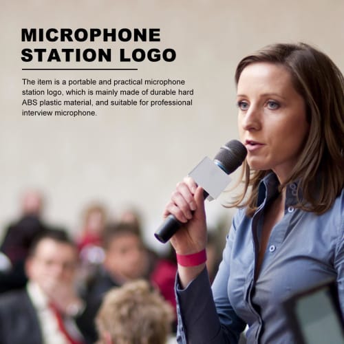 EXCEART Microphone Flag Covers, Set of 2, White, ABS, for Interviews, Filming, Logo Display, Advertising, and Impression, Portable, Durable, Built-in