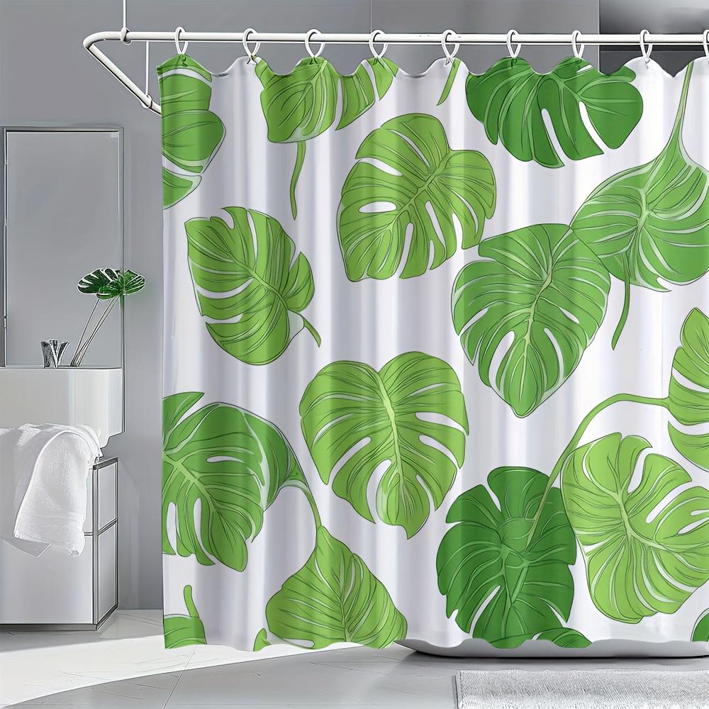 

Monstera Leaf Patterned Shower Curtain, Polyester Fabric, With Hooks, Machine Washable, Bathroom Dcor. W60H190(CM)-1 Pcs
