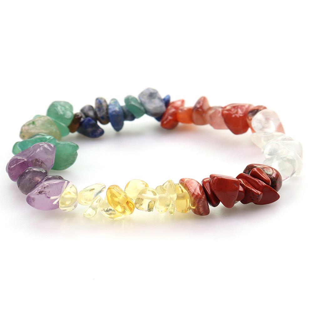Siebenfarbiges Achat-Amethyst-Elastikarmband - Natürlicher unregelmäßiger Kristallstein Handschmuck