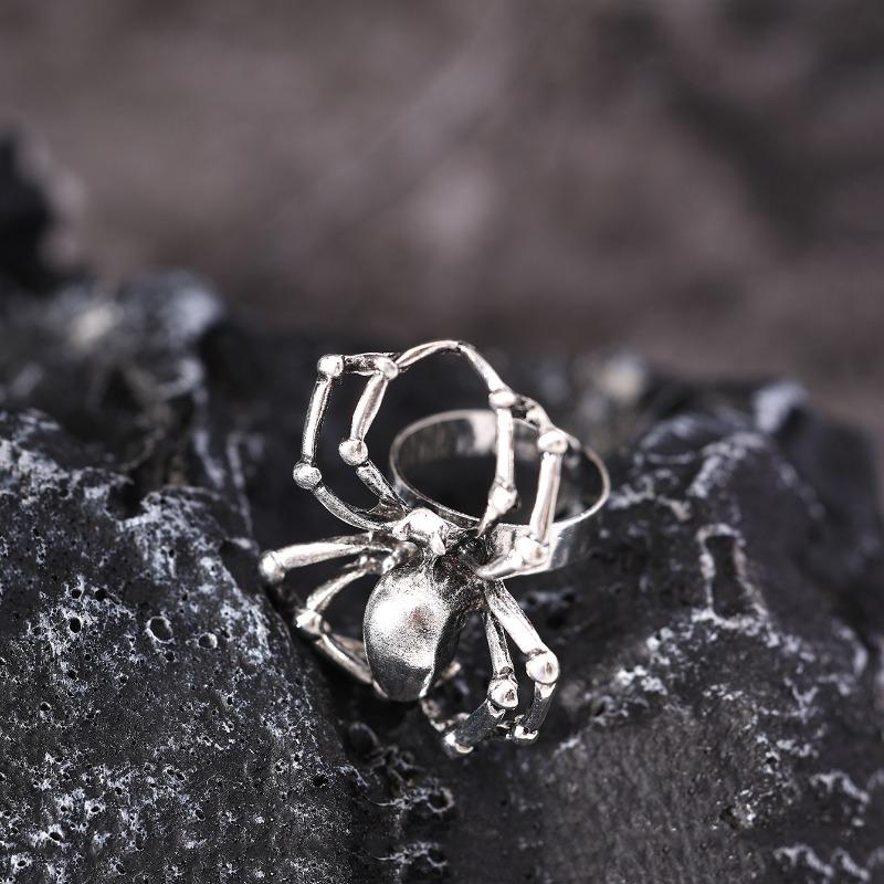 BLINGBAY Damen Vintage Gothic Spinnenring Schwarzer Edelstein Statement Verstellbarer Finger Schmuck für Halloween Party