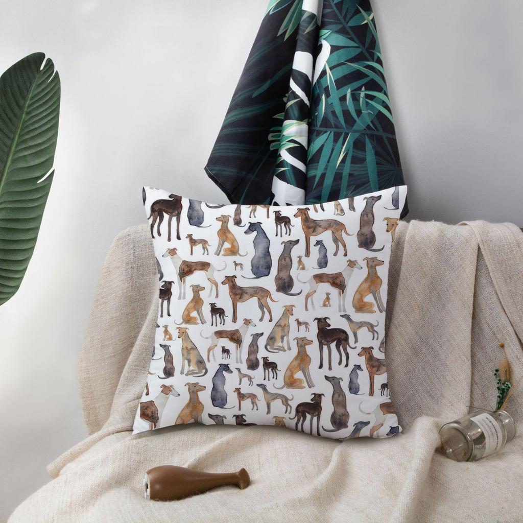 Watercolor Greyhound Pillow Cover Whippet Dog Print Dog Lover Cushion Case For Sofa Bed Couch Pet Home Decor Gifts