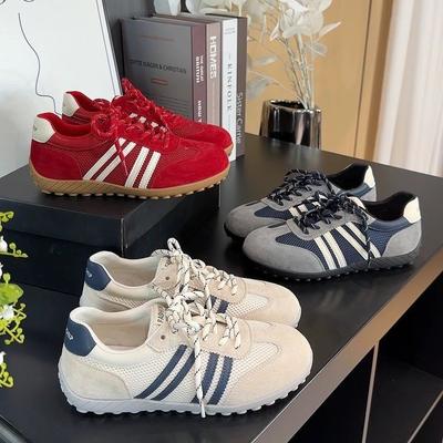 Retro Color Matching Lace-up German Training Shoes Women's 2025 New Versatile Casual Sports Breathable Mesh Forrest Gump White Shoes