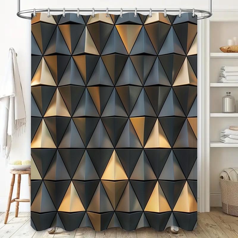 Gold Geometric Shower Curtain Modern Bath Decor with Black Metal Frame for Bathroom Window Size 72 X 72 Inches (183cm) AliExpres