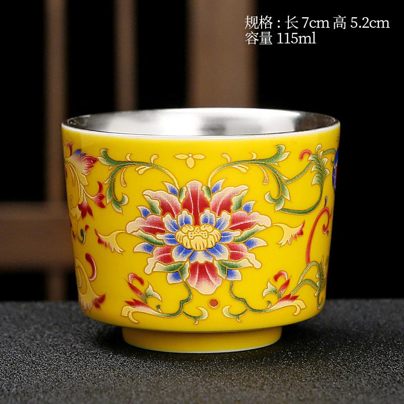 Bol de Ceai Kung Fu Pur 999 Culoare Emailată Ceramică Degustare Handmade Placat cu Argint Maestrul Cana Unică Cutie Cadou