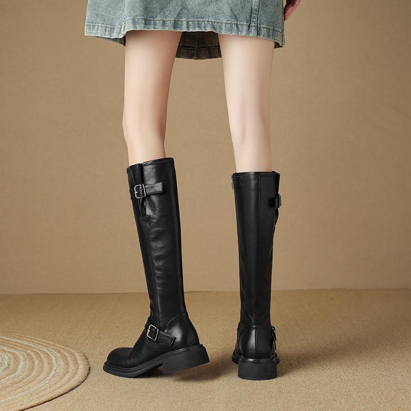 Autumn Winter Belt Buckle Women Knight High Boots Street Style Ladies Short Plush Slim Long Booties Botas De Inverno Feminina