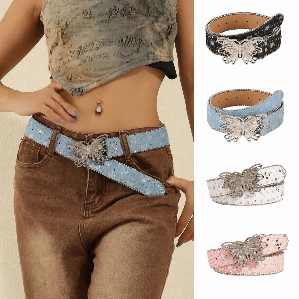 Denim Retro Fashion Belt Butterfly Wide Edge Waist Belt New Casual Versatile Belt