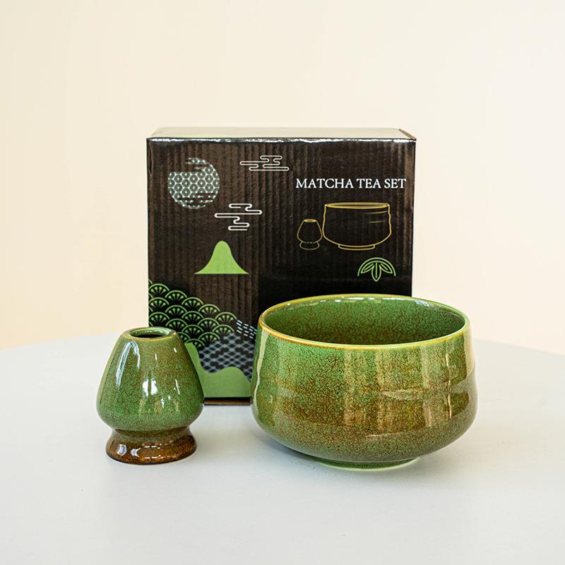 Matcha Bowl with Mouth Matcha Tool Brush Tea Bowl Mixer Utensil Set Japanese Ceramic Kiln-changing Glaze 1000