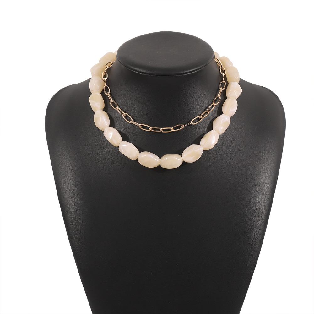 2Pcs/Set Stone Colorful Resin Necklace Bead Clavicle Chain Creative Stone Beads Short Choker  Girls