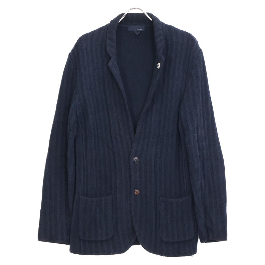 LARDINI JKLJM22 Boutonniere Navy Striped Cotton 2B Knit Jacket Jacket M NavyUsed