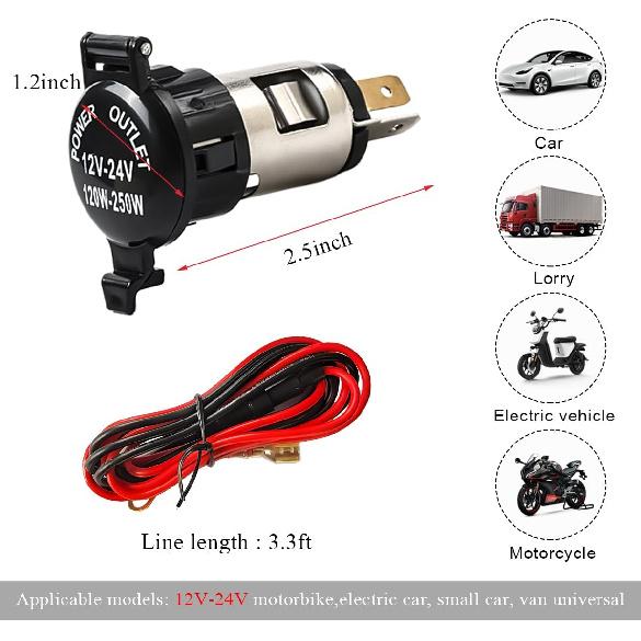 DXNQ Zigarettenanzünderbuchse für Auto, DC 12V Wasserdichter Zigarettenanzünder-Netzadapter mit Kabel, Universelle Zigarettenanzünderbuchsen-Ersatz für