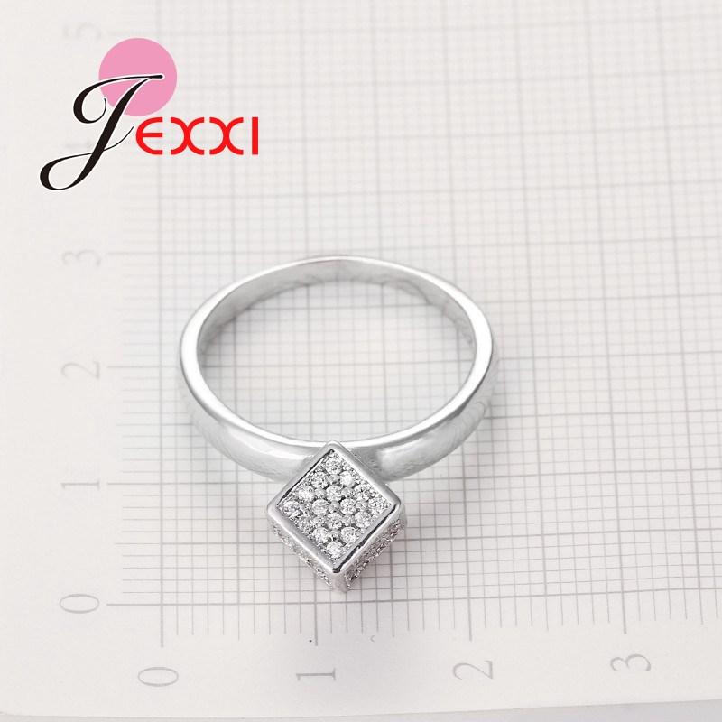 High Quality 925 Sterling Silver Women Sparkling CZ Crystals Rhinestone Cube Geometric Jewelry Female Wedding Band Ring
